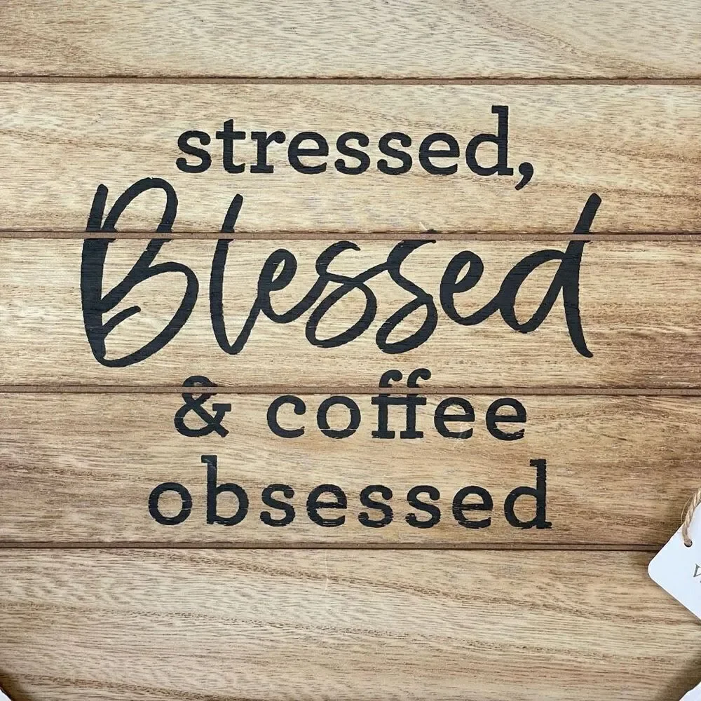 NWT Wendy Bellisimo 16”x11” Wood Noodle Board Stressed Blessed  Coffee Obsessed